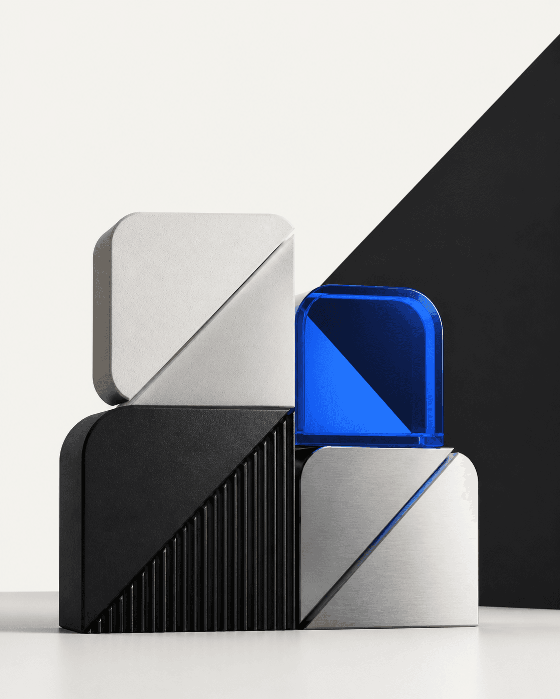 Módulos geométricos representam software, automação, inteligência artificial e integrações